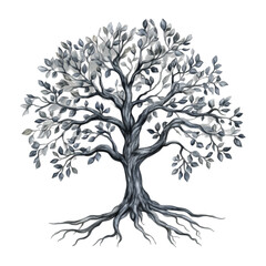 Obraz premium Watercolor tree of life with exposed roots, nature vector 