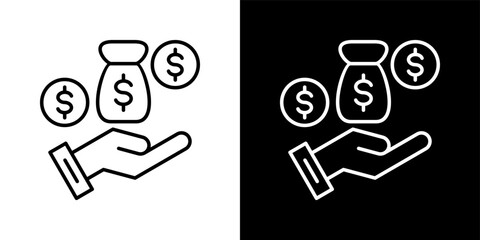 Commission icon set in outline black and white style vector illustration