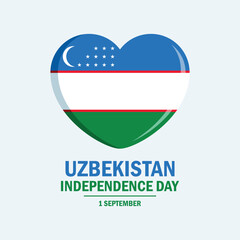 Uzbekistan Independence Day poster vector illustration. Uzbekistan flag in heart shape icon. Uzbekistan flag love symbol. Template for background, banner, card. September 1. Important day