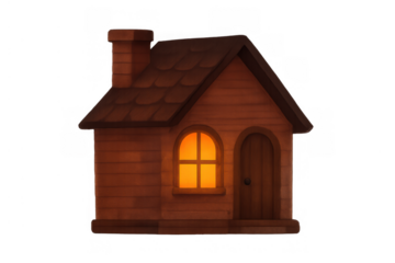 Cozy wooden house with glowing window, inviting fairytale cottage dream icon, home sweet home animation element