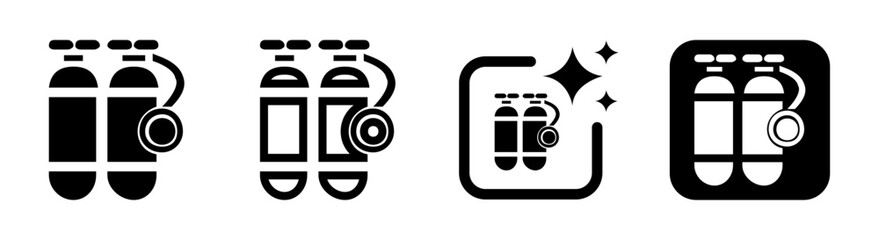 Obraz premium Oxygen tanks icon for underwater diving and deep sea breathing in a clean black transparent vector illustration