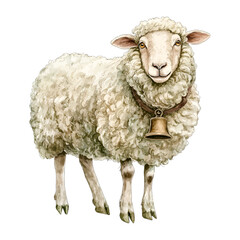 White fluffy sheep with bell, farm animal vector illustration
