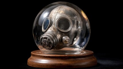 Gas mask inside a glass globe