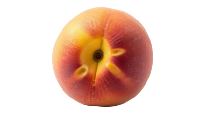 Isolated, perfectly ripe, round fruit with blush and core, on black background