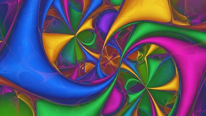 Colorful abstract fractal art with swirling patterns and vibrant hues of blue yellow and green