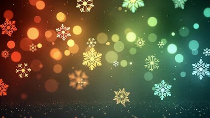 Soft Christmas magic unfolds with drifting 3D snowflakes and gentle bokeh, a seamless loop for holiday cheer and festive spirit in stunning 4K