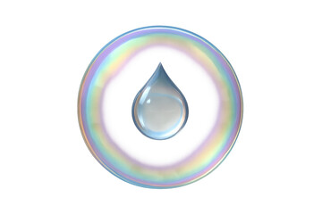 Fototapeta premium Water drop inside iridescent bubble ring, symbolizing purity, hydration, and ecological balance on transparent background
