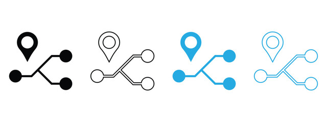 Location & Travel Icon Set – Vector Map Pins, GPS, Compass, Airplane Routes, and Navigation Symbols