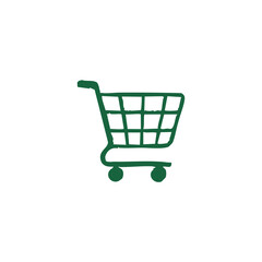 Green Shopping Cart Icon on White Background