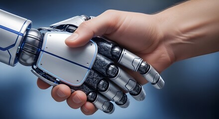 Robot handshake artificial intelligence ai automation technology future partnership collaboration