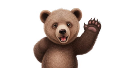 Friendly brown bear waving hello illustration isolated PNG with Transparent Background