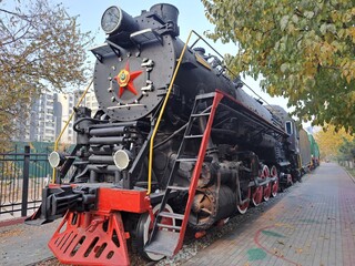 Old Steam Locomotive Train from the Soviet Union displayed in the Railway Museum in Tashkent, Uzbekistan