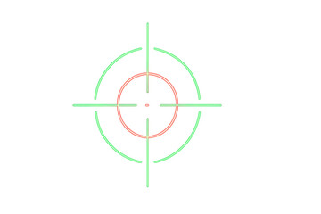Futuristic neon green and red target scope element, perfect for gaming heads-up displays, user interfaces, or aiming concepts