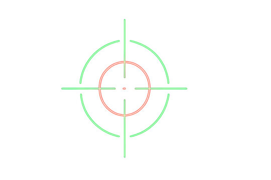 Futuristic neon green and red target scope element, perfect for gaming heads-up displays, user interfaces, or aiming concepts - Powered by Adobe