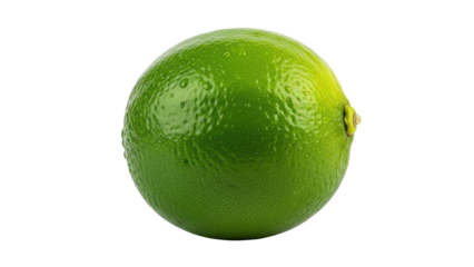 Vivid close-up shot of a single, vibrant green, citrus fruit against black