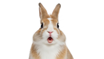 Funny rabbit with an open mouth looking surprised isolated PNG with Transparent Background