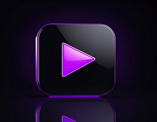 Glossy, black square with rounded corners, a purple border and a purple triangle play button
