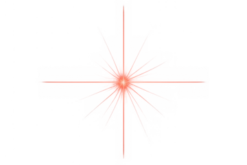 Red light flare creating a starburst and radiating light, with glow and sparkle effect, ready for overlay. Transparent background
