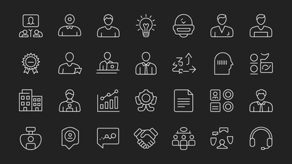 Business and Leadership Icon Set Teamwork Management Strategy Line Vector