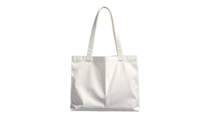 A simple, white tote bag with long handles, presented against a black backdrop