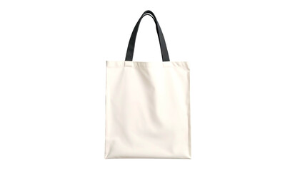Plain canvas tote bag with black handles isolated against a solid black background