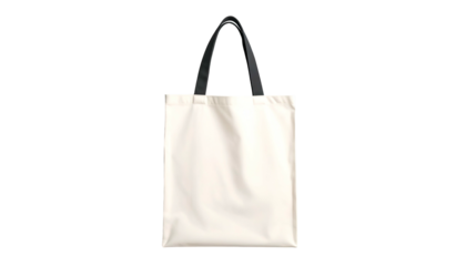 Plain canvas tote bag with black handles isolated against a solid black background