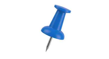 Blue pushpin thumbtack needle stationery item isolated transparent background close up view essential office supply