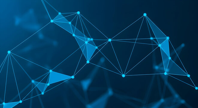 Abstract network background with connecting dots and lines in blue tones representing technology science data and connectivity for modern designs and presentations