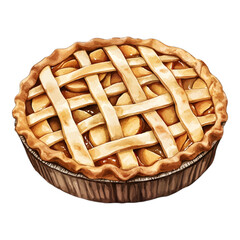 Watercolor Rustic Homemade Apple Pie with Lattice Top Clipart Vector
