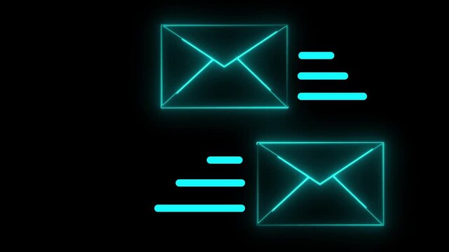 Glowing neon Mail icon isolated message icon new message icon animation. message icon. Neon line message icon with neon circle animation on black background. Indicates message, letter,