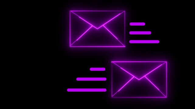 Glowing neon Mail icon isolated message icon new message icon animation. message icon. Neon line message icon with neon circle animation on black background. Indicates message, letter,