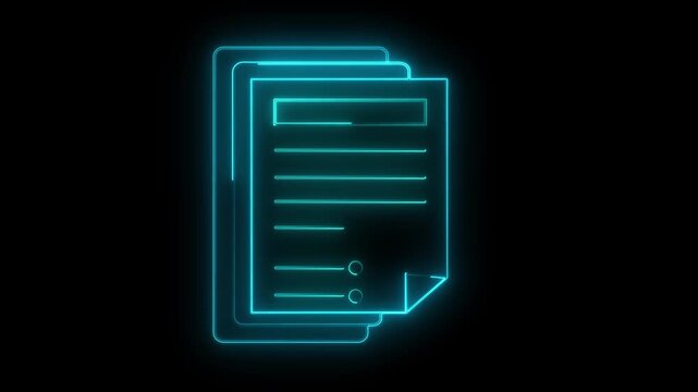 Neon glowing blue text file icon animation in black Animation of glowing neon File documents icon glowing neon pc icon animation on black background glowing line document icon animated