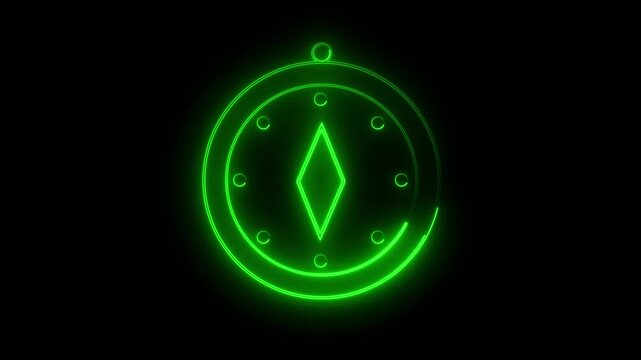 Animated compass white line icon. Nautical navigation tool animation. Spinning, rotating. Cartography, marine. Tourism equipment. Isolated element on dark background