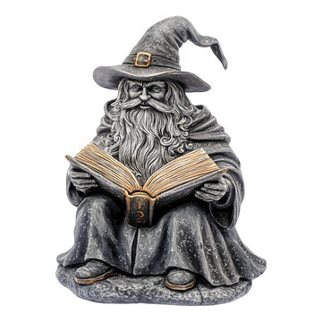 Stone Garden Tree Wizard Reading Book
