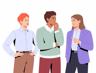 Three young friends share a light moment and laughter, embodying friendship and connection through expressive gestures and a lively atmosphere in a modern setting.