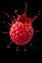 red raspberry in water splash