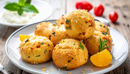 Delicious homemade sweet baked muffins with raisins and chocolate on a plate for a fresh breakfast snack