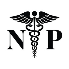 Nurse practitioner caduceus symbol with np initials