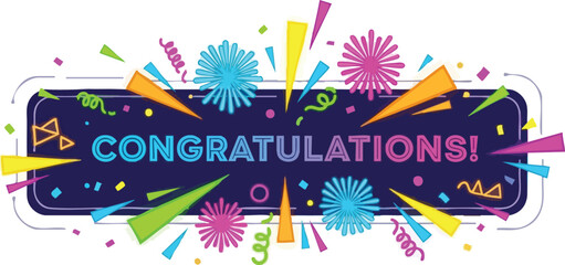 Congratulations Banner with Confetti and Bursting Elements Illustration