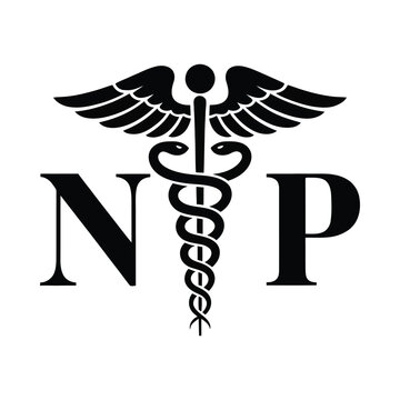 Nurse practitioner caduceus symbol with np initials