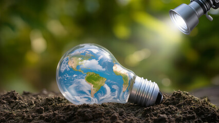 La vecchia madre terra all'interno di un bulbo di lampadina