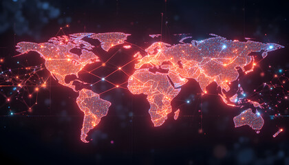Global network connections illuminating world map for international business expansion and digital transformation, perfect for tech startups and global strategy