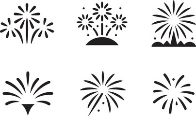 Collection of six stylized firework burst silhouettes