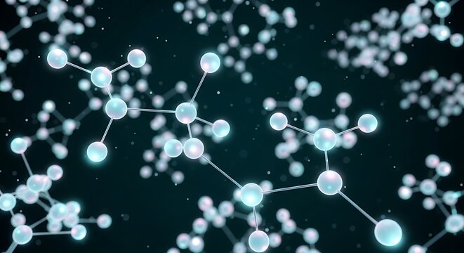 Modern molecular structure illustration for science and technology projects, showing interconnected spheres for a dynamic and engaging presentation style