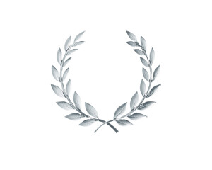 Silver laurel wreath isolated on transparent background