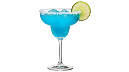 Blue margarita cocktail with lime isolated on transparent background