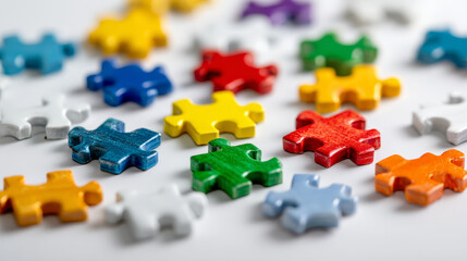 Obraz premium Colorful Puzzle Pieces on White Background
