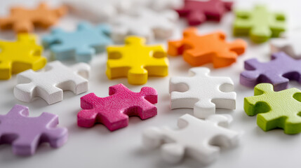 Obraz premium Colorful Puzzle Pieces on White Background