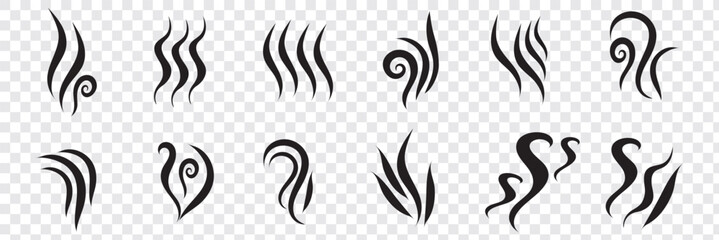 Smoke vector illustration. Smoke silhouette. Steam symbols. Smoking and steaming silhouettes