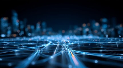 Futuristic Smart City Network with Digital Traffic Flow and Data Analysis (AI Generated) - Powered by Adobe